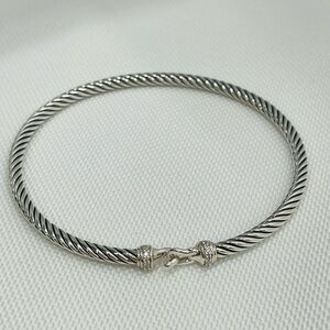 DAVID YURMAN 3mm Classic Cable Sterling Silver Diamond Buckle Bracelet Size S